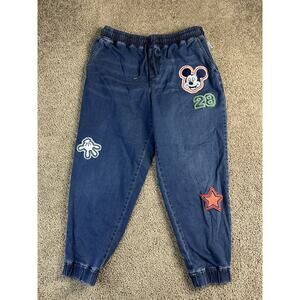 Disney Jeans Womens 1X Blue Stretch Denim Her Universe Mickey Mouse Patch